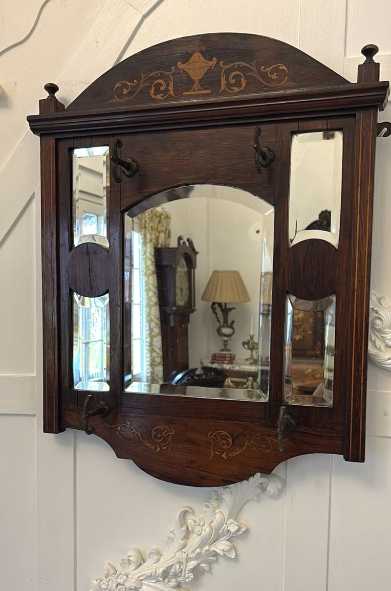 Antique Edwardian Quality Inlaid Rosewood Wall/Hall Mirror - Image 3